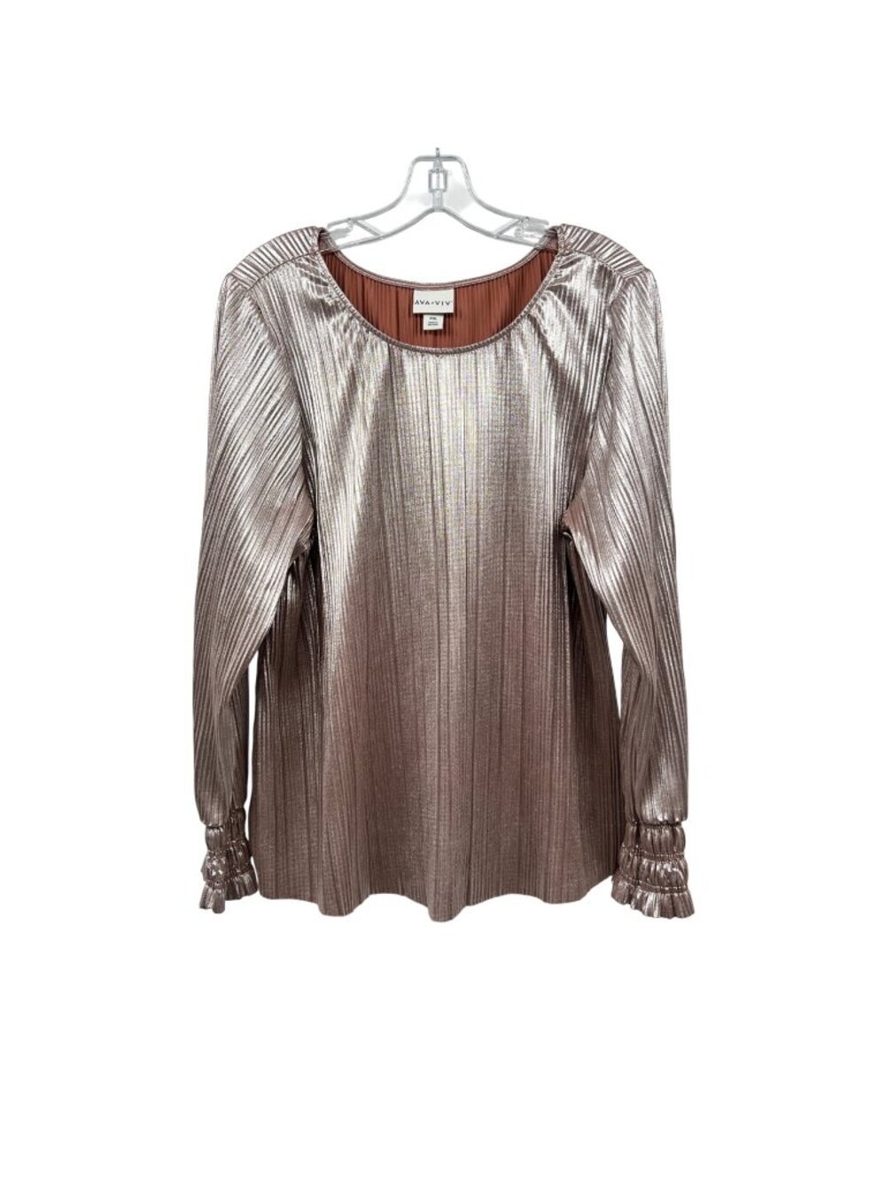 Ava & Viv Womens Metallic Blouse Pink/Silver Long Sleeve Ribbed Size XXL